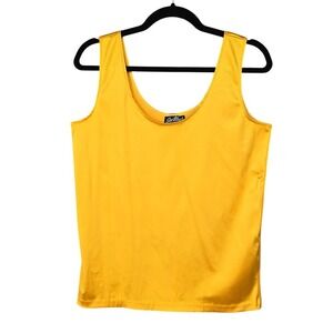Vintage 80s Sue Blue New York Tank Top Woman Medium Golden Yellow Disco Shiny